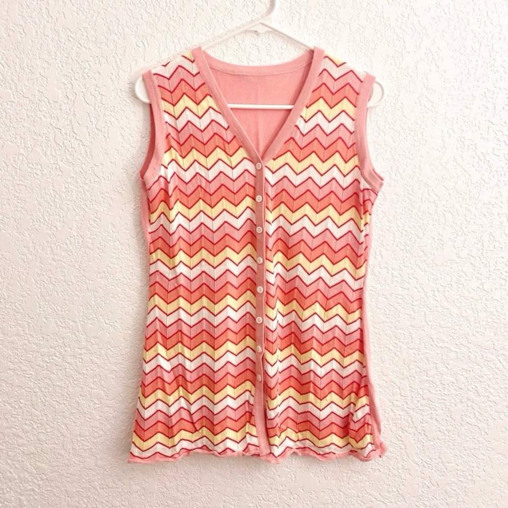 Like New Retro Chic Hippie Sweater Vest Sleeveless Tank Top Soft Pink Size M